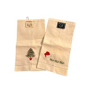 2 C & F Enterprises Winter Holiday Christmas Guest Towels Embroidered Tree HoHo